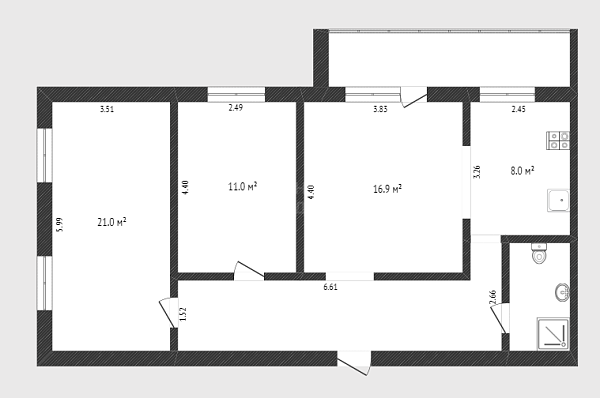 3-к квартира, 71 кв.м., Пролетарская улица, 120А