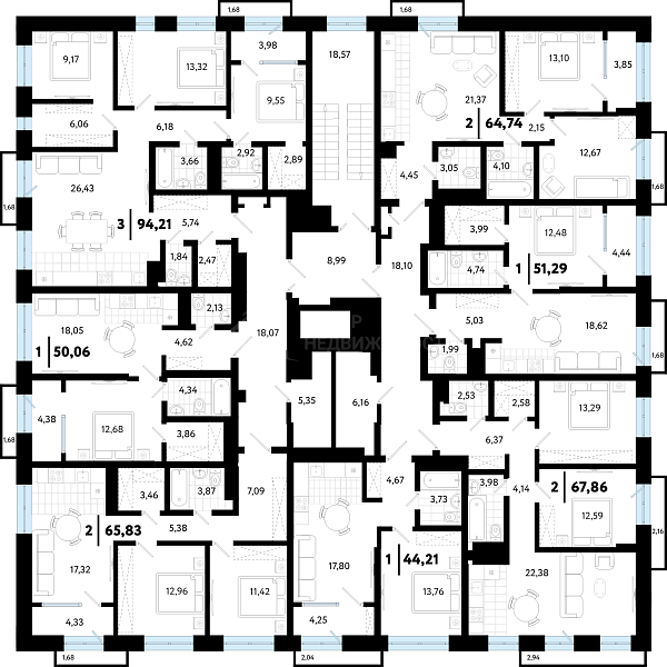 3-к квартира в новостройке, 94 кв.м.