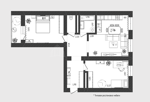 2-к квартира, 73 кв.м., улица Циолковского, 20А