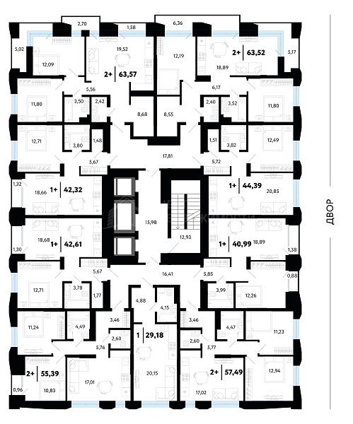 1-к квартира в новостройке, 42 кв.м.