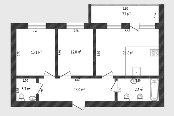 2-к квартира, 62 кв.м., улица Тимофея Кармацкого, 5к2