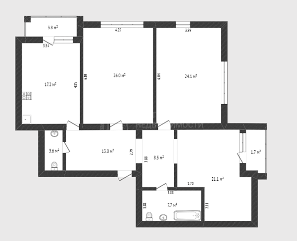 3-к квартира, 115 кв.м., 6-й микрорайон, улица Валерии Гнаровской, 10к3