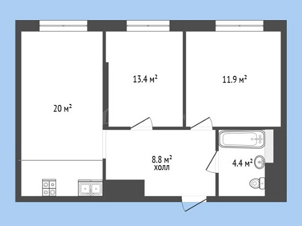 2-к квартира, 58 кв.м., Новгородская улица, 20