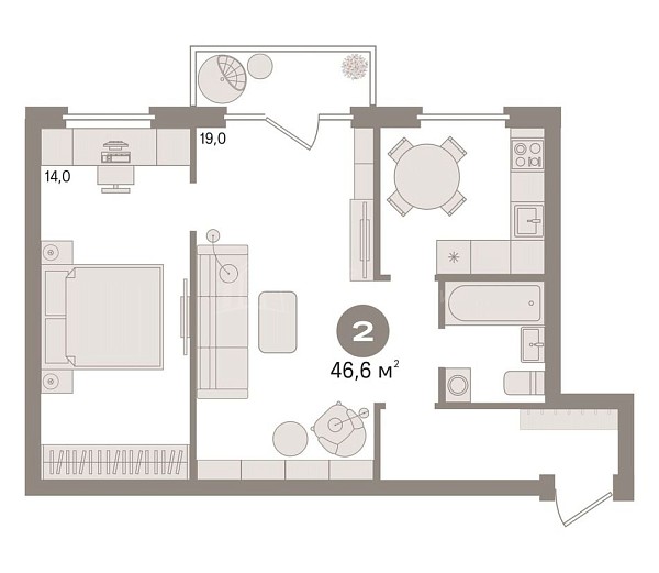 2-к квартира, 46 кв.м., Заводская улица, 2