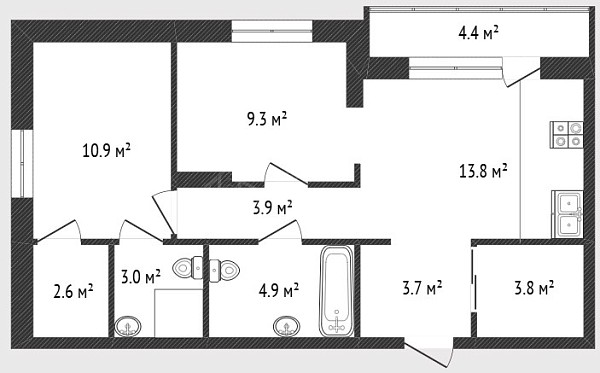 2-к квартира, 56 кв.м., Новгородская улица, 9А