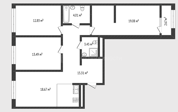 3-к квартира, 87 кв.м., микрорайон Рощино, улица Александра Федоровича, 6