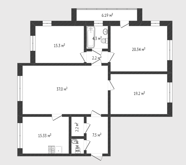 4-к квартира, 127 кв.м., 6-й микрорайон, улица Валерии Гнаровской, 12к4