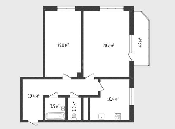 2-к квартира, 62 кв.м., Солнечный проезд, 25
