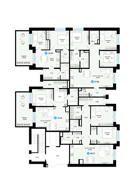 2-к квартира в новостройке, 88 кв.м.