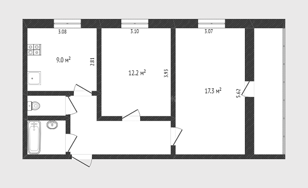 2-к квартира, 50 кв.м., улица Радищева, 29