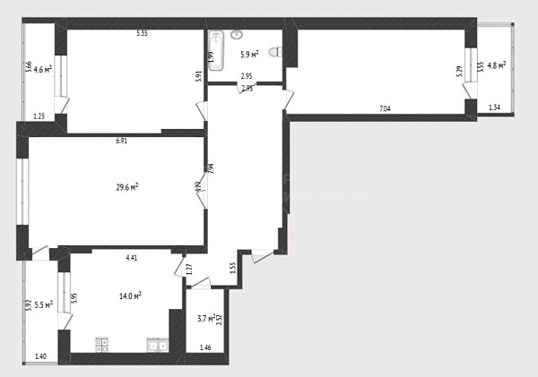 3-к квартира, 122 кв.м., улица Малыгина, 90