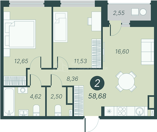 2-к квартира в новостройке, 58 кв.м., Разведчика Кузнецова, 9
