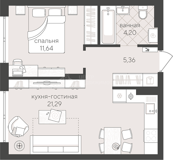 1-к квартира в новостройке, 42 кв.м., Сергея Свиридова, 15