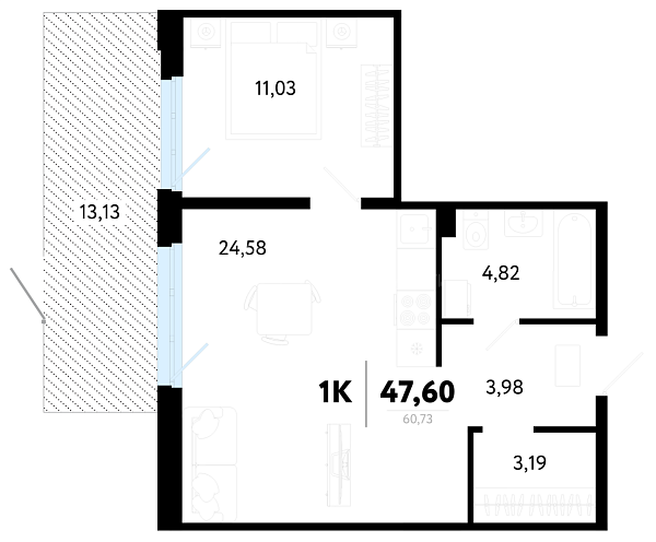 1-к квартира в новостройке, 47 кв.м., Калининский, ул Василия Малкова, 32