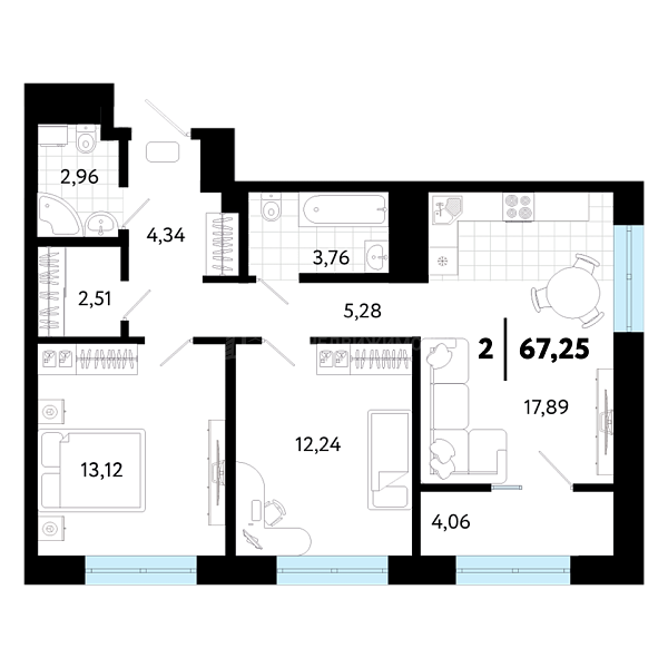 2-к квартира в новостройке, 67 кв.м., ул Малышева,  31, корпус 1