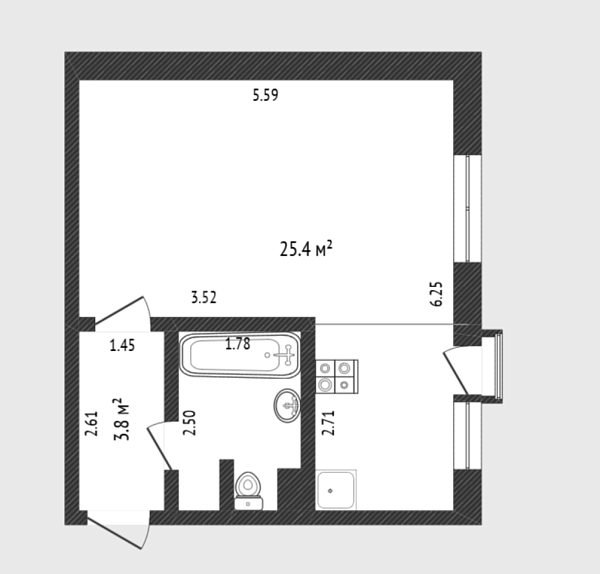 Студия, 33 кв.м., улица Мира, 26