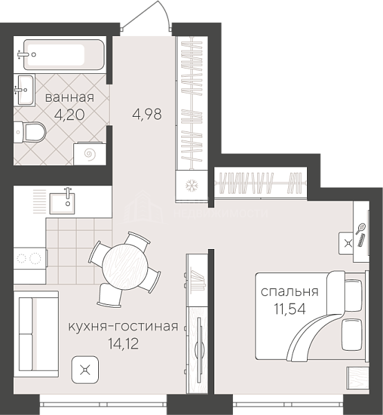 1-к квартира в новостройке, 34 кв.м., Сергея Свиридова, 13