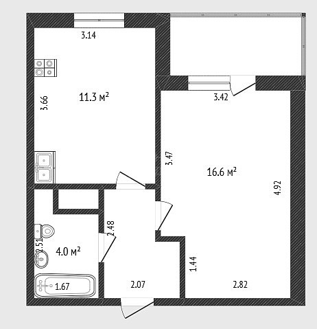 1-к квартира, 34 кв.м., улица Фармана Салманова, 6 1-к квартира, 34 кв.м., улица Фармана Салманова, 6