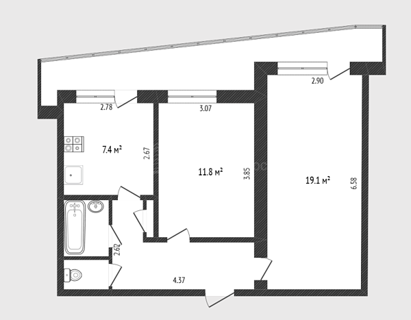 2-к квартира, 46 кв.м., улица Республики, 92