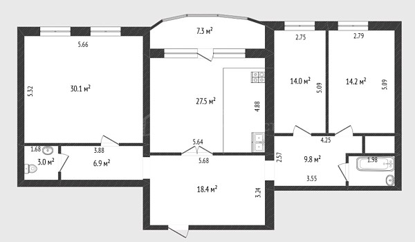 3-к квартира, 118 кв.м., улица Короленко, 12