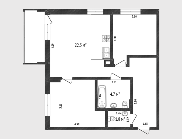 2-к квартира, 60 кв.м., улица Парада Победы, 17