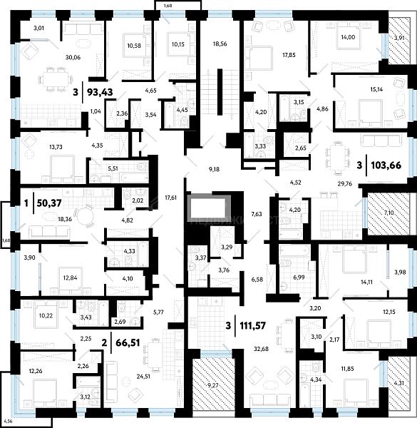 3-к квартира в новостройке, 103 кв.м.