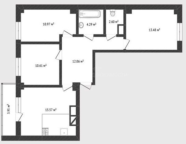 3-к квартира, 74 кв.м., улица Петра Ершова, 12