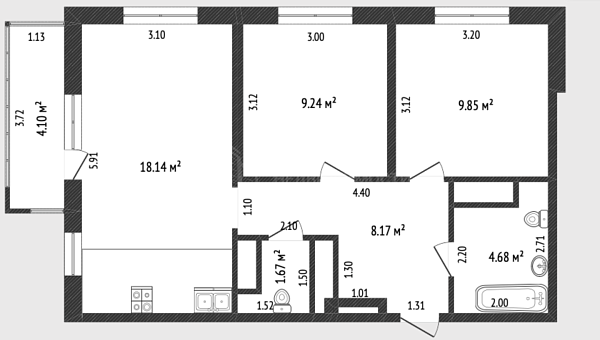2-к квартира, 51 кв.м., улица Фармана Салманова, 21