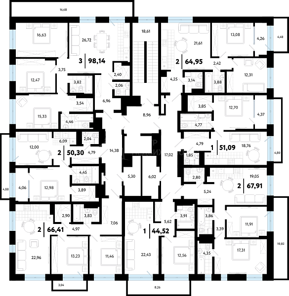 3-к квартира в новостройке, 98 кв.м.