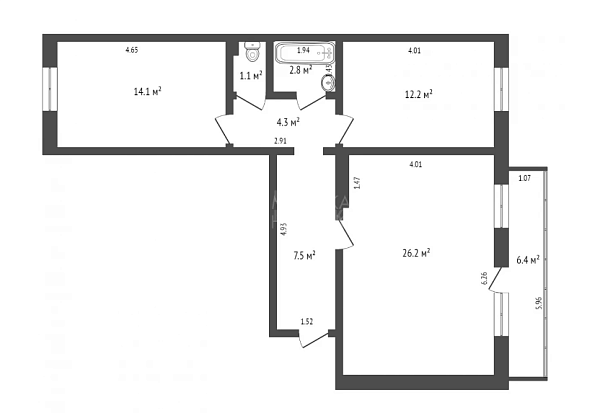 3-к квартира, 68 кв.м., Полевая улица, 12А