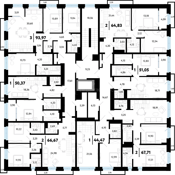 3-к квартира в новостройке, 93 кв.м.