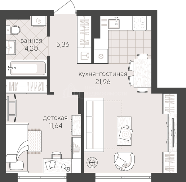 1-к квартира в новостройке, 43 кв.м., Сергея Свиридова, 15