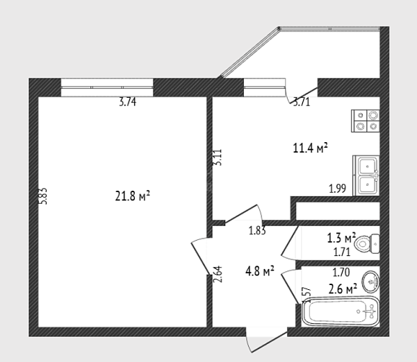 1-к квартира, 52 кв.м., Вересковая улица, 7