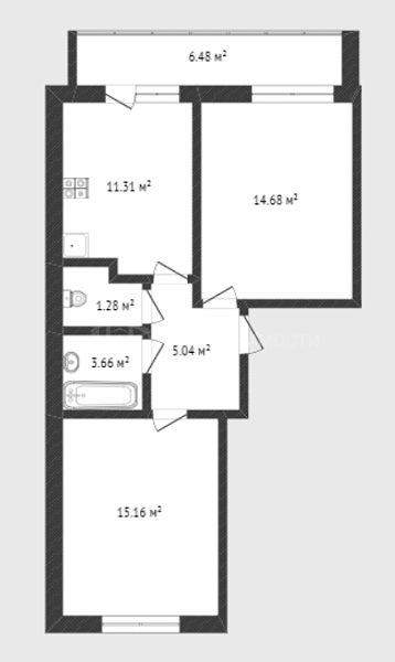 2-к квартира, 51 кв.м., Газопромысловая улица, 8 2-к квартира, 51 кв.м., Газопромысловая улица, 8
