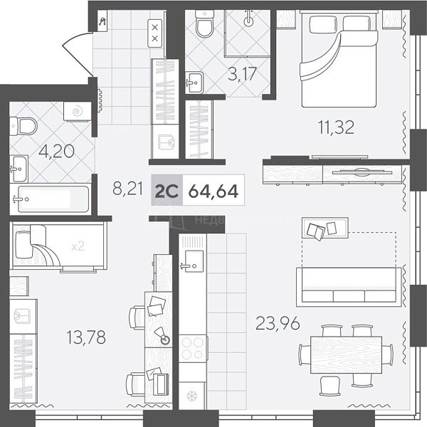 2-к квартира в новостройке, 64 кв.м., Сергея Свиридова, 11