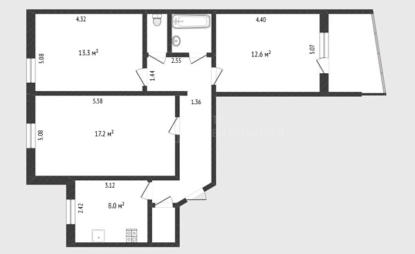 3-к квартира, 65 кв.м., улица Осипенко, 84