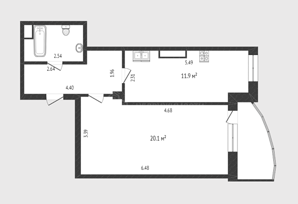 1-к квартира, 43 кв.м., улица Станислава Карнацевича, 3