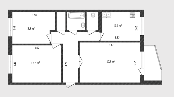 3-к квартира, 59 кв.м., Олимпийская улица, 35