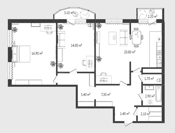 2-к квартира, 72 кв.м., улица Героев Космоса, 21