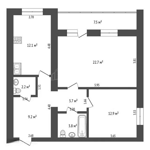 2-к квартира, 65 кв.м., улица Грибоедова, 13к1