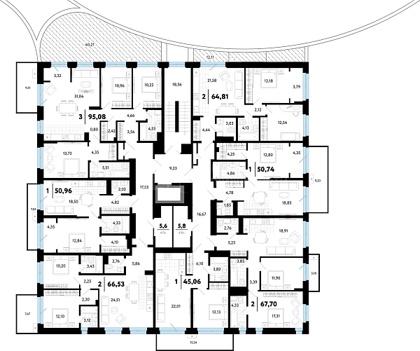 3-к квартира в новостройке, 95 кв.м.