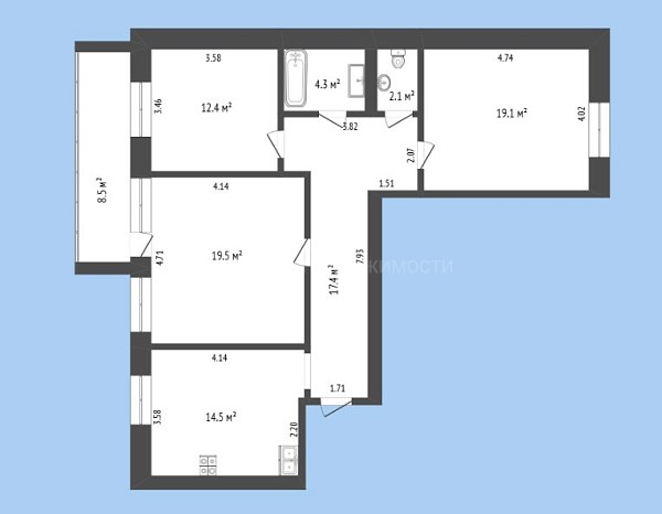 3-к квартира, 89 кв.м., улица Василия Гольцова, 22