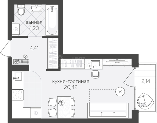 Студия в новостройке, 31 кв.м., улица Алексея Сергиенко, 13