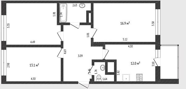 3-к квартира, 74 кв.м., улица Газовиков, 61