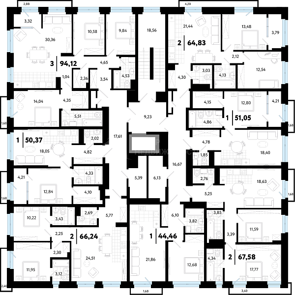 3-к квартира в новостройке, 94 кв.м.