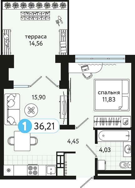 1-к квартира в новостройке, 36 кв.м., ул С. Джанбровского, 17