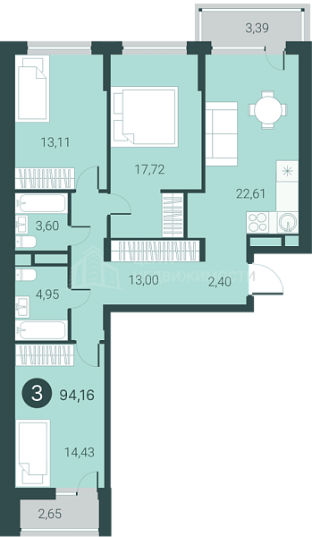 3-к квартира в новостройке, 94 кв.м., Разведчика Кузнецова, 7