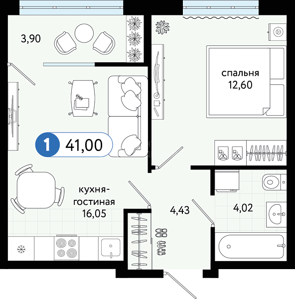 1-к квартира в новостройке, 41 кв.м., Газопромысловая улица, 1к2