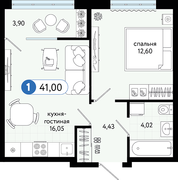 1-к квартира в новостройке, 41 кв.м., Газопромысловая улица, 1к2