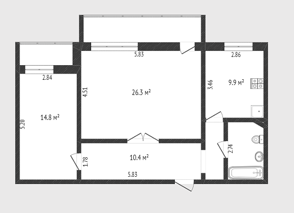 2-к квартира, 68 кв.м., улица Салтыкова-Щедрина, 55